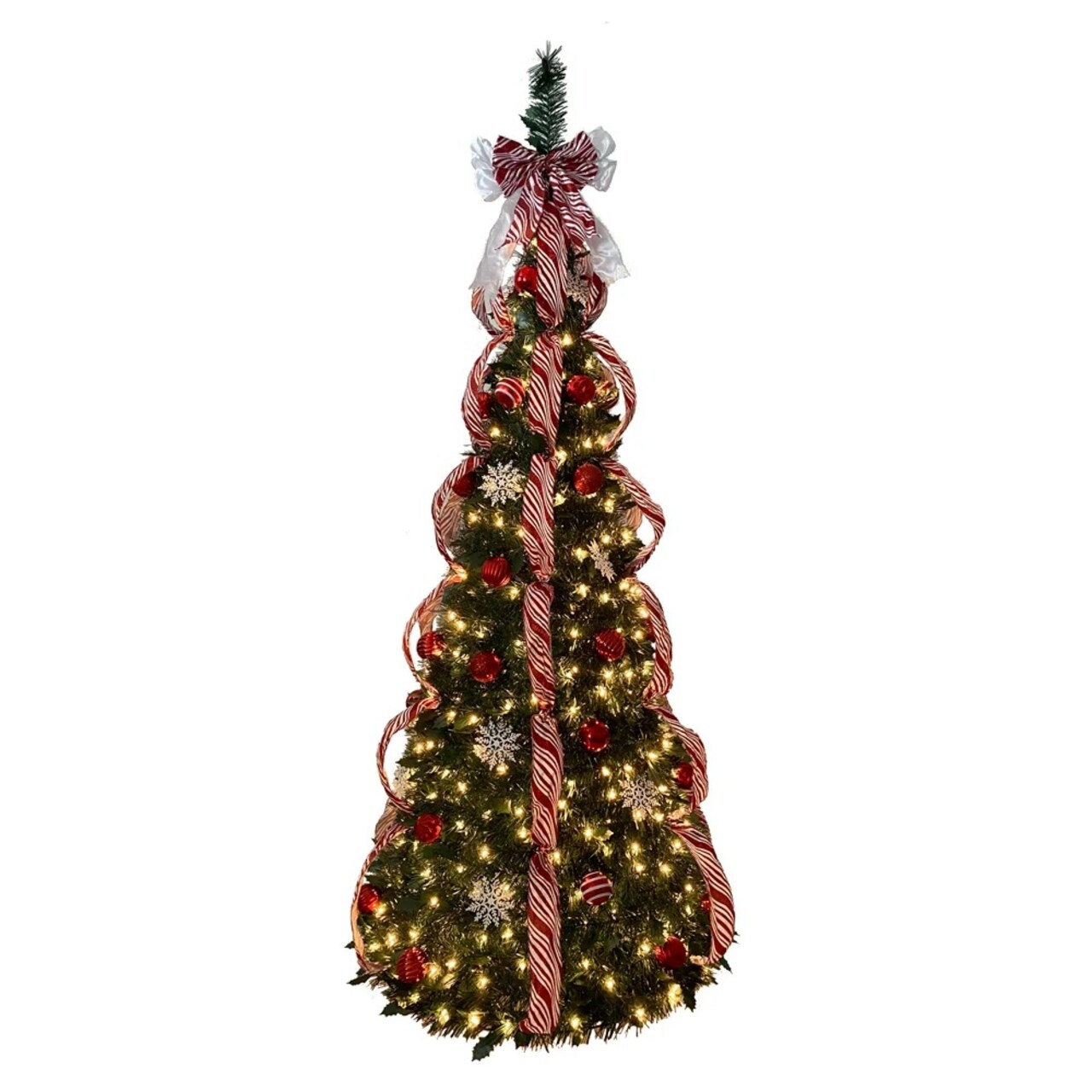 KSA 6' Pre-Lit Collapsible Decorated Artificial Christmas Tree, Clear Lights